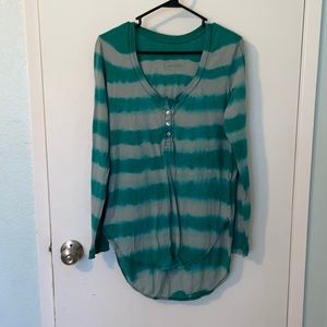Free people teal blue and grey striped tie dye tunic.